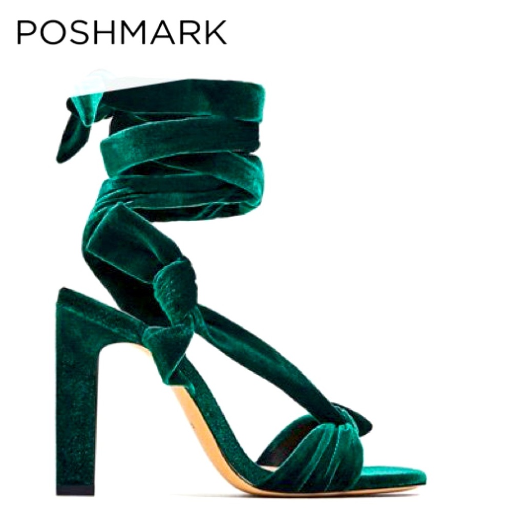 Zara green velvet lace up high heel sandals. NEW